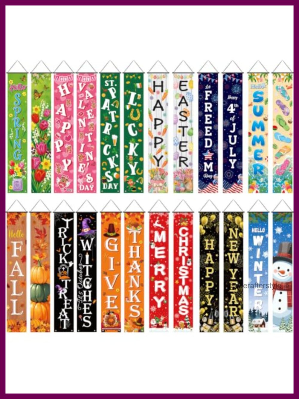 12 Pairs Seasonal Porch Banners Polyester Hanging Holiday Door Decor Set